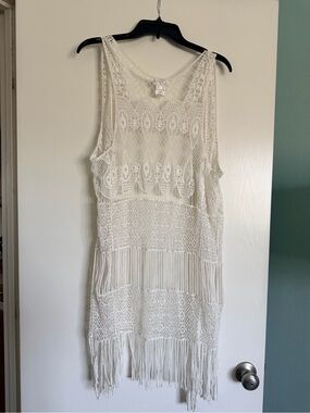 Dizzy Lizzy One Size 100% Cotton Crochet Fringe Vest Duster Boho